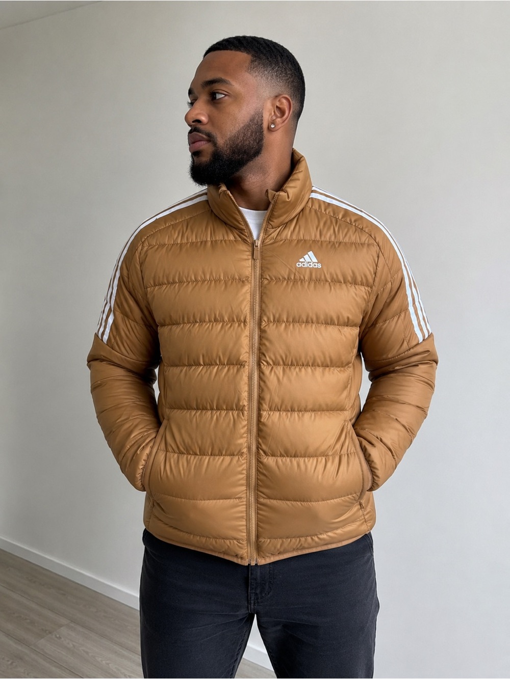 Adidas Primegreen Essentials Down Puffer Jacket with Signature Stripes Size M